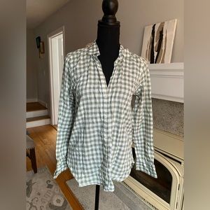 J. Crew Classic Gingham Crinkled Button Down in Light Green - Boy Fit, Size 2